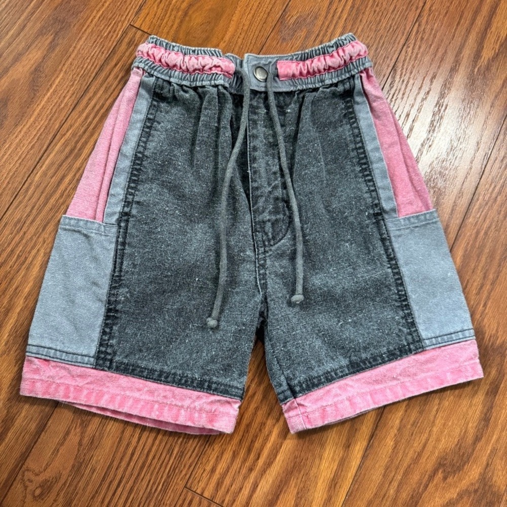 Vintage Credentials Kids Colorblock Shorts Gray Pink Ramie Cotton Size M 0950